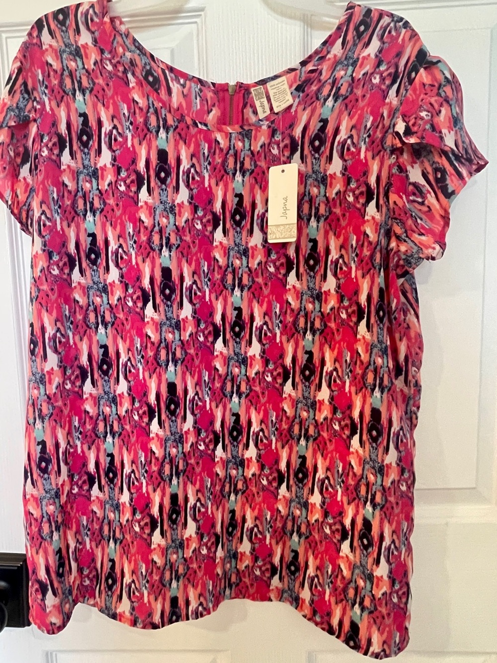 Japna Pink Multi-Color Printed Short Sleeve Blouse